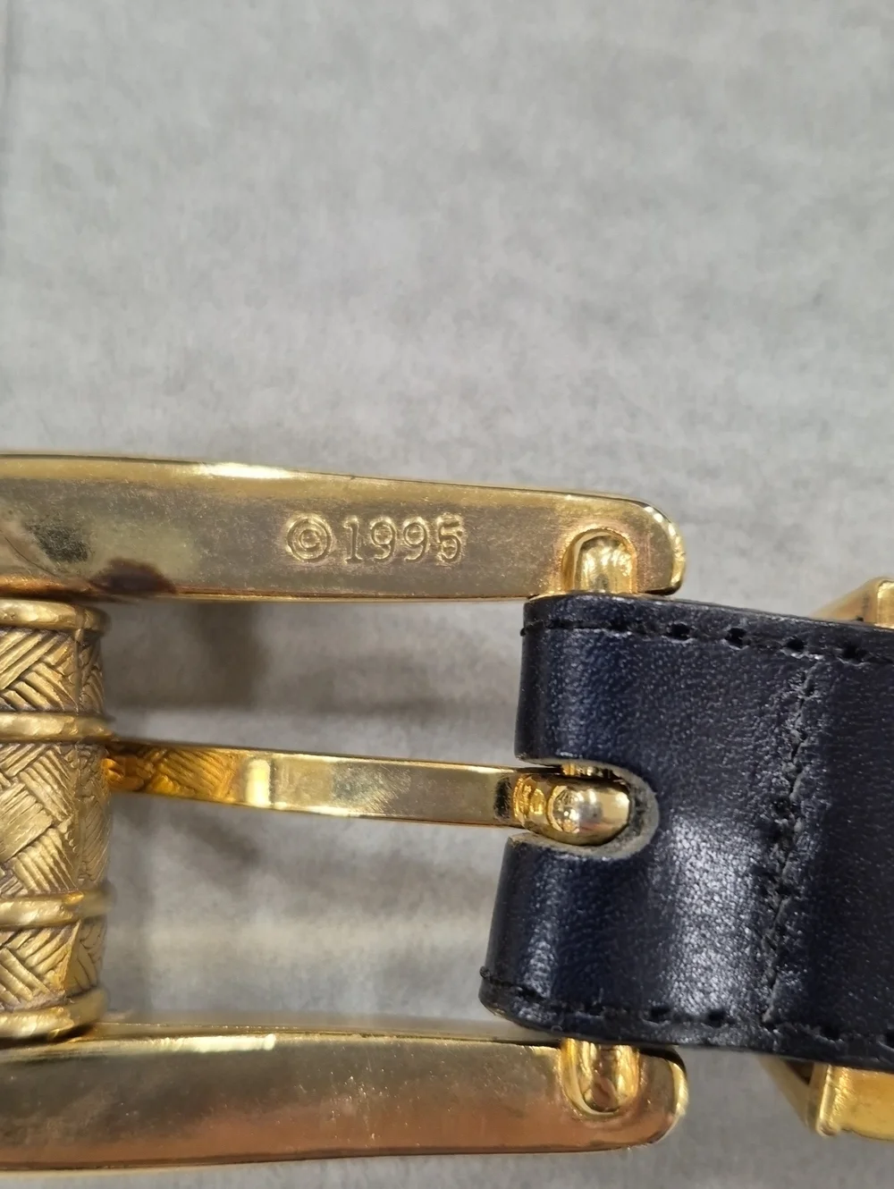 Vtg 90s Brighton belt women's small black leather antiqued gold chunky buckle